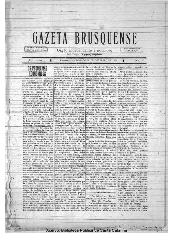 Gazeta Brusquense - Edição 37 - 20/09/1924