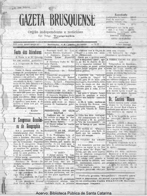 Gazeta Brusquense - Edição 22 - 04/06/1927