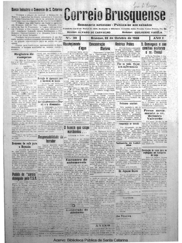 Correio Brusquense - Edição 01 - 22/10/1938