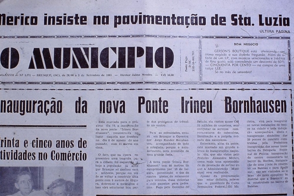 Capa do 10º aniversário do jornal O Município Brusque Memória - A